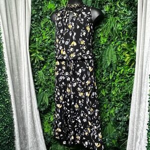 London Times Jumpsuit Women Size 20W Black Floral Wide Leg Sleeveless 3727